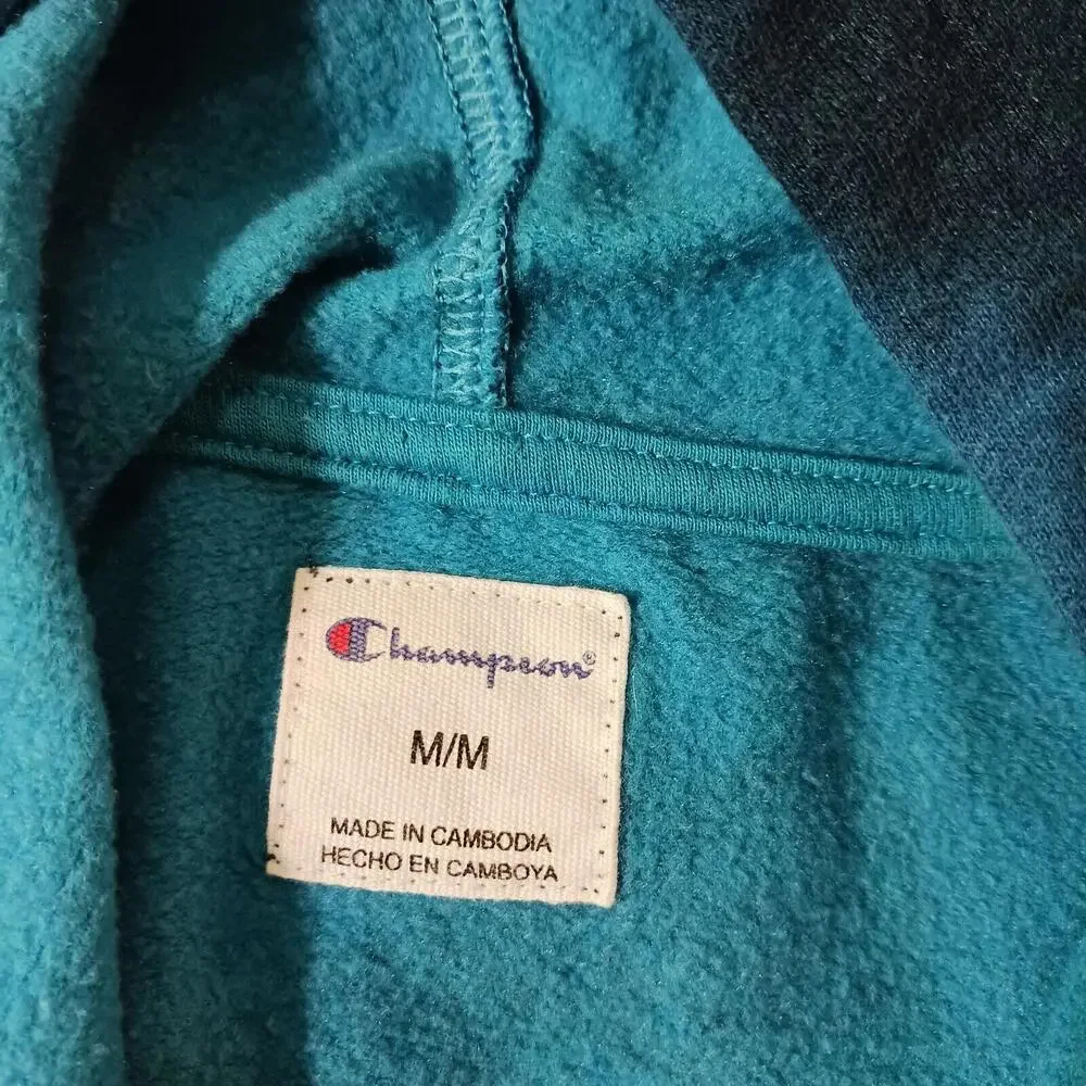 Champion Men's Turquoise & Dyed Blue Drawstring Hoodie Pullover Sweatshirt Sz M - Picture 3 of 16